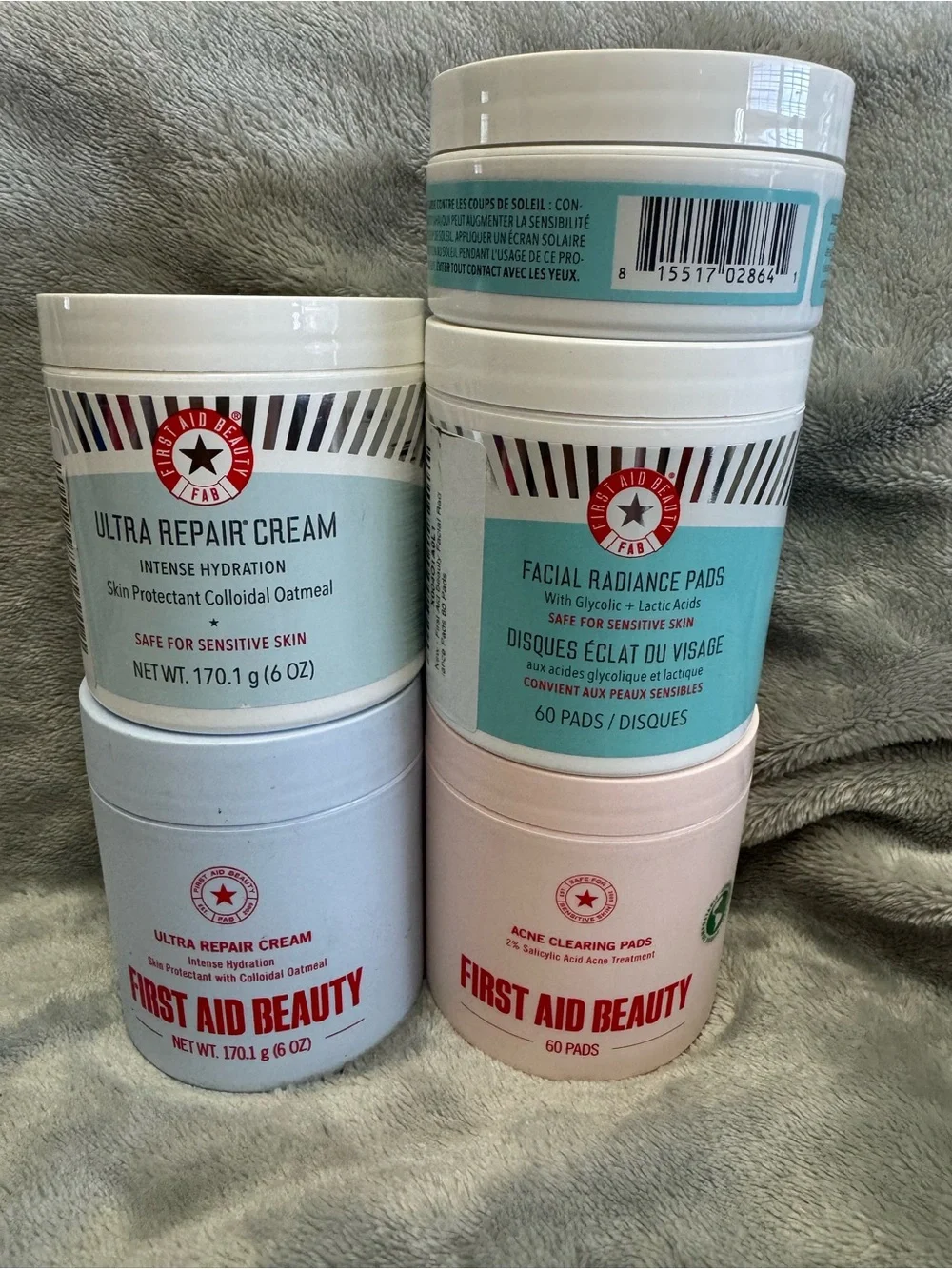 First Aid Beauty Ultra Repair Cream, Facial Radiance Pads, Acne Clearing Pads